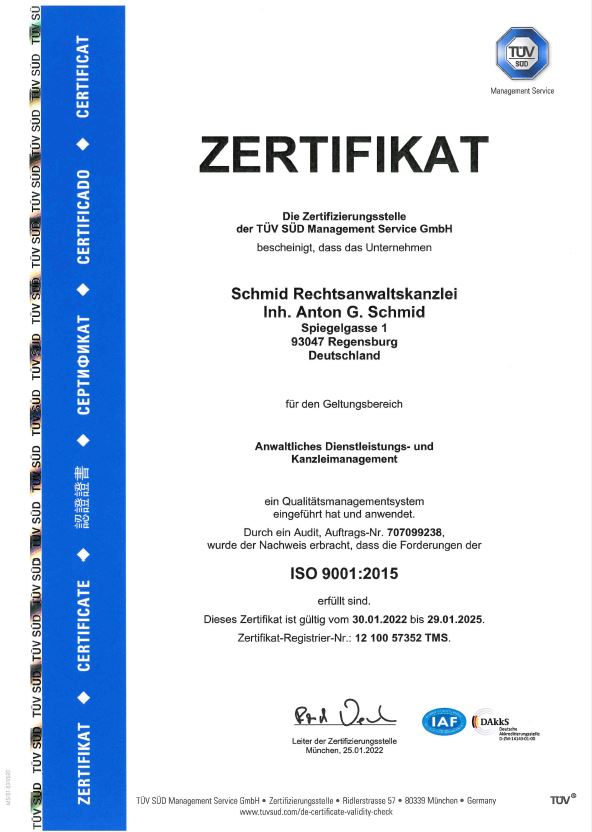 ISO-Zertifikat Kanzleimanagement 